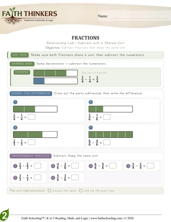 Fractions worksheet sample