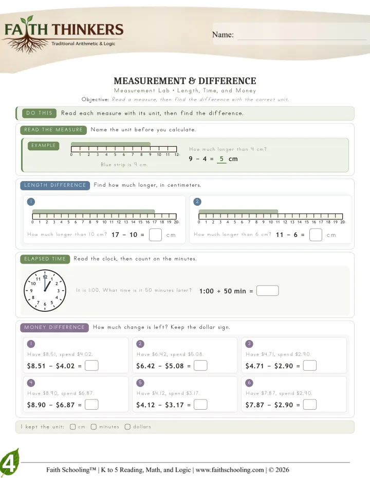 Measurement worksheet sample