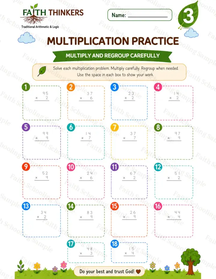 3rd Grade math worksheet — Summer Multiplication Practice 2 (free printable)
