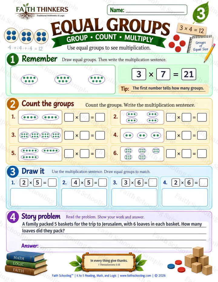 Grade 3 Equal Groups worksheet preview
