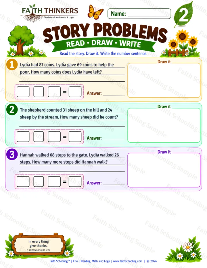 Grade 2 Story Problems worksheet preview