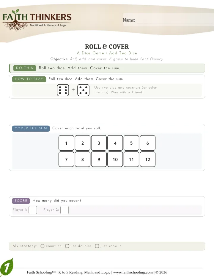 Rollcover worksheet sample