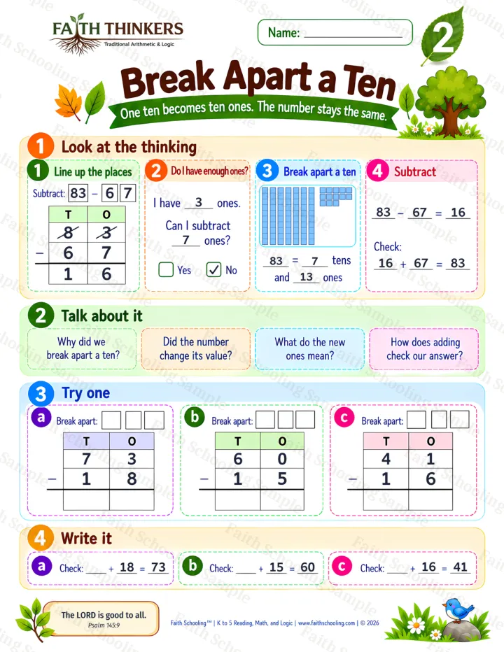 Grade 2 Break Apart A Ten worksheet preview
