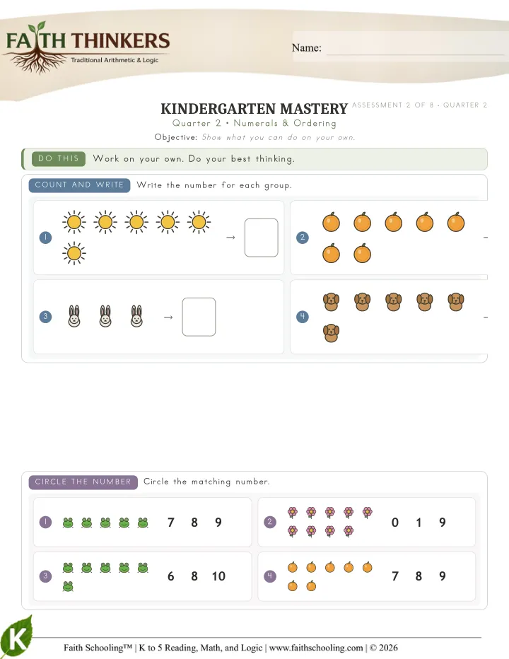 Numerals Ordering worksheet sample