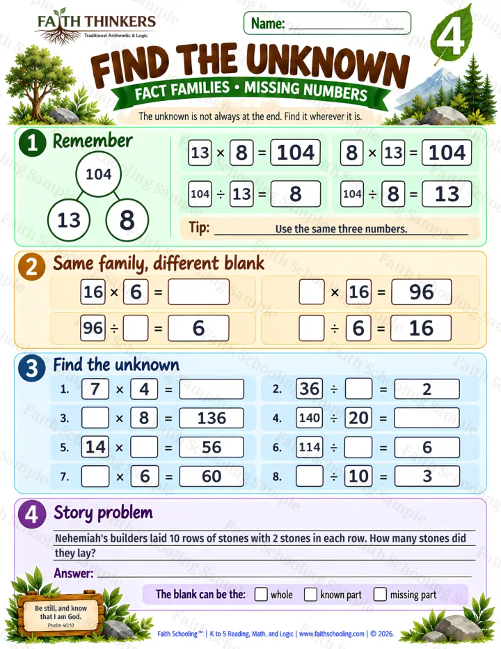 Grade 4 Find The Unknown worksheet preview