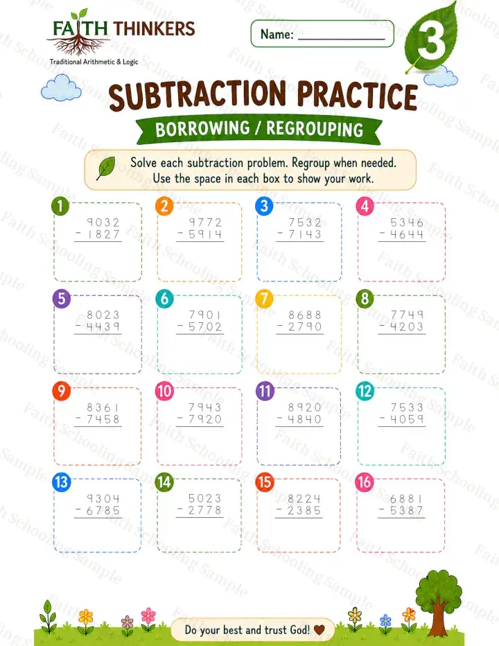 3rd Grade math worksheet — Summer Subtraction Practice 2 (free printable)