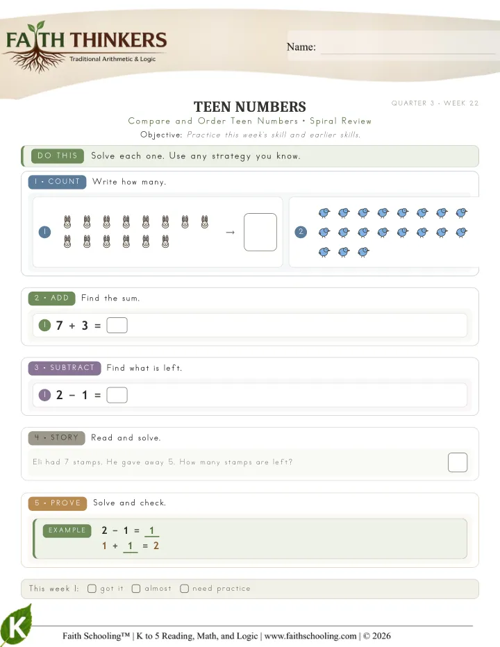 Spiral worksheet sample