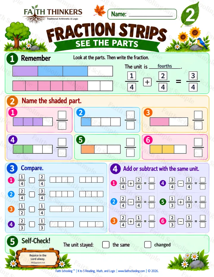 Grade 2 Fraction Strips worksheet preview