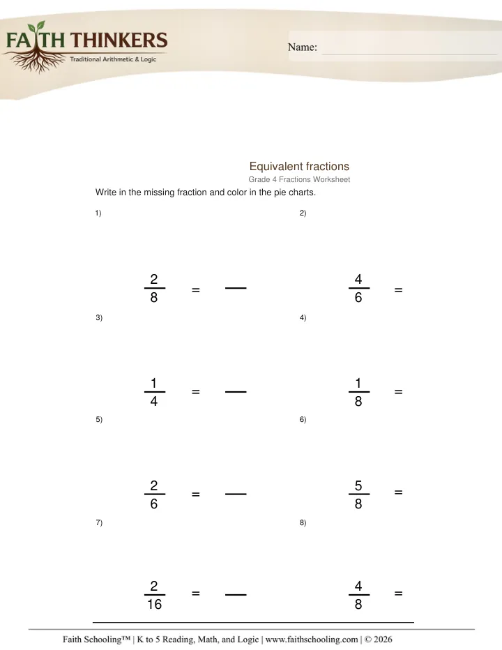 Equivalent Simplifying Fractions worksheet sample