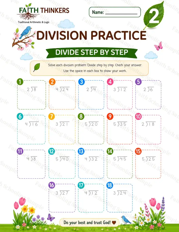 2nd Grade math worksheet — Spring Division Practice 2 (free printable)