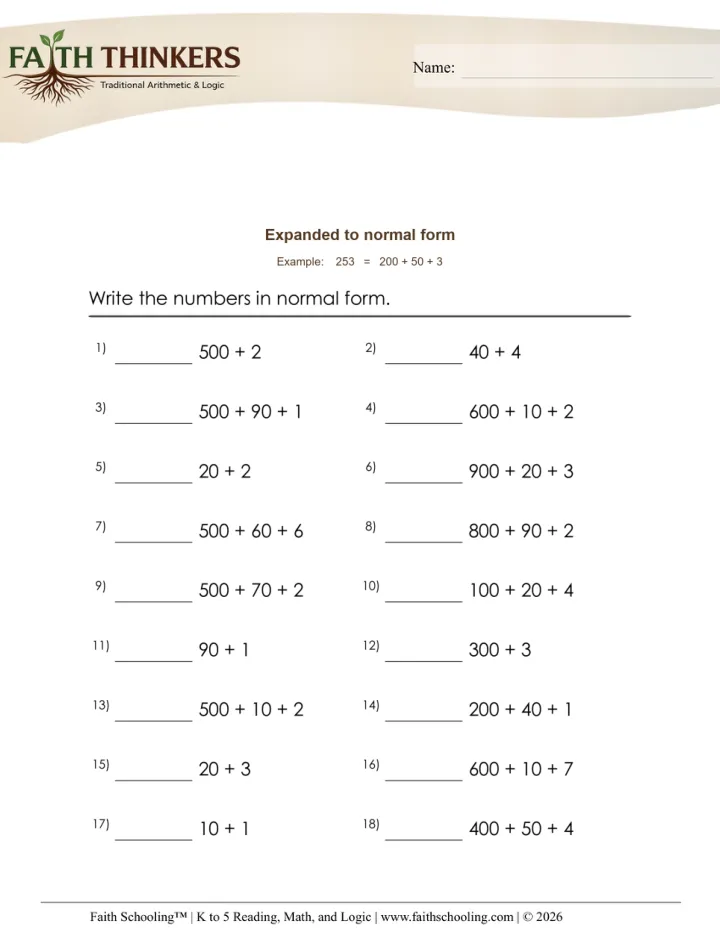 Writing Reading Numbers worksheet sample