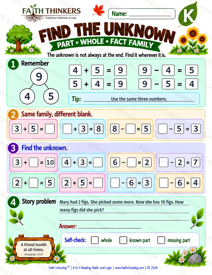 Kindergarten Find The Unknown worksheet preview