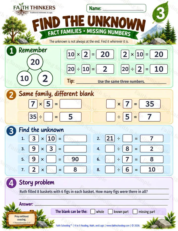 Grade 3 Find The Unknown worksheet preview