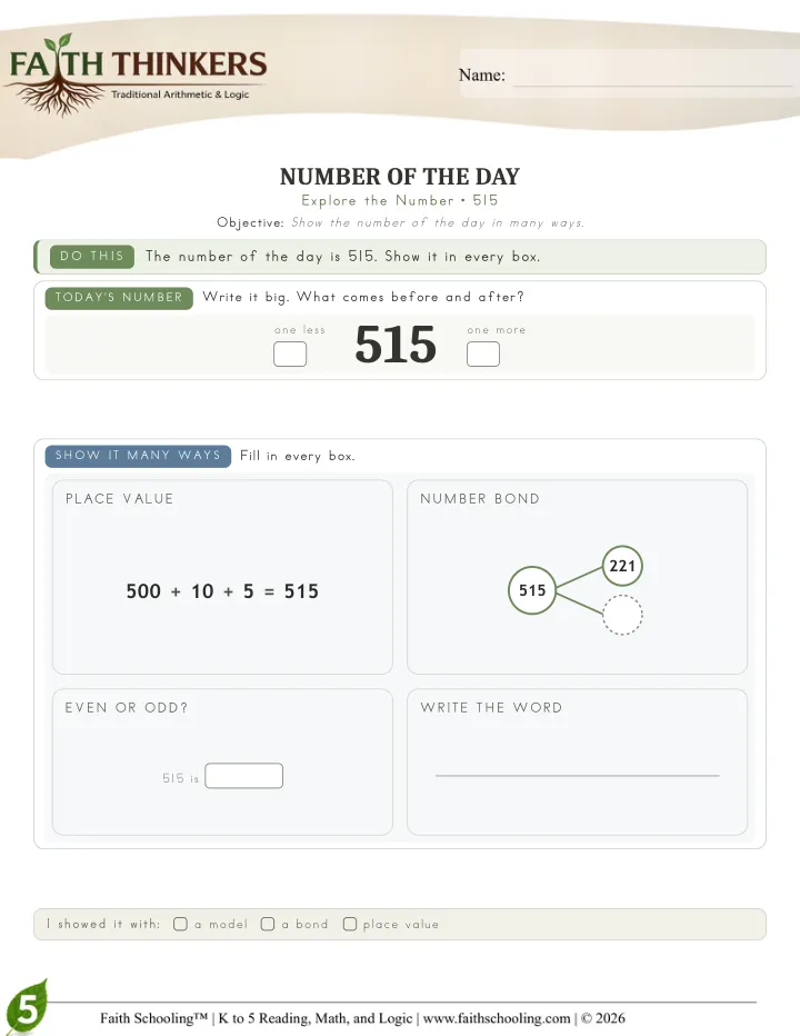 Numberday worksheet sample