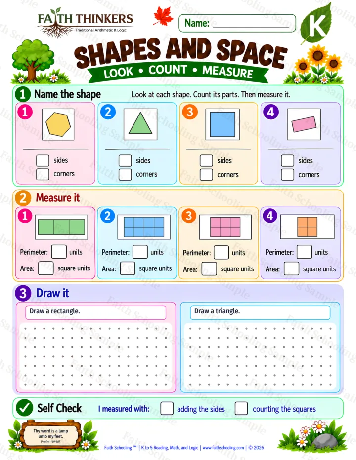 Kindergarten Shapes And Space worksheet preview