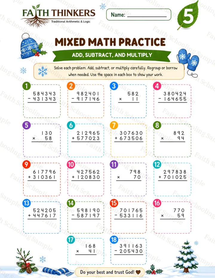 Grade 5 Winter Mixed worksheet preview