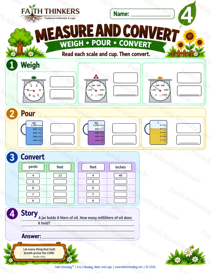 Grade 4 Measure And Convert worksheet preview