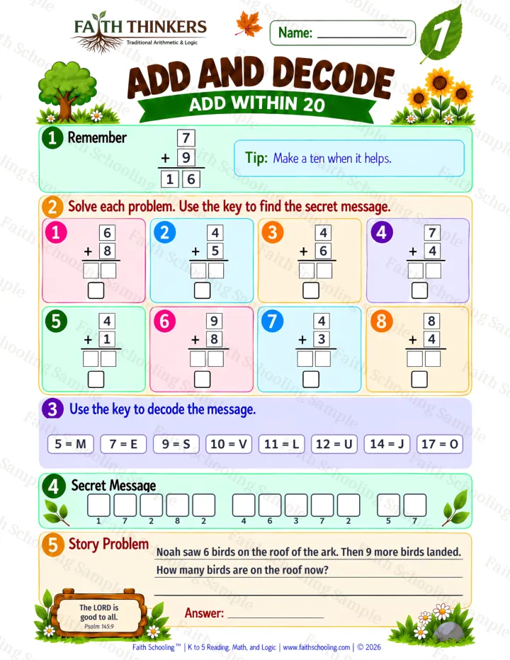 Grade 1 Add And Decode worksheet preview