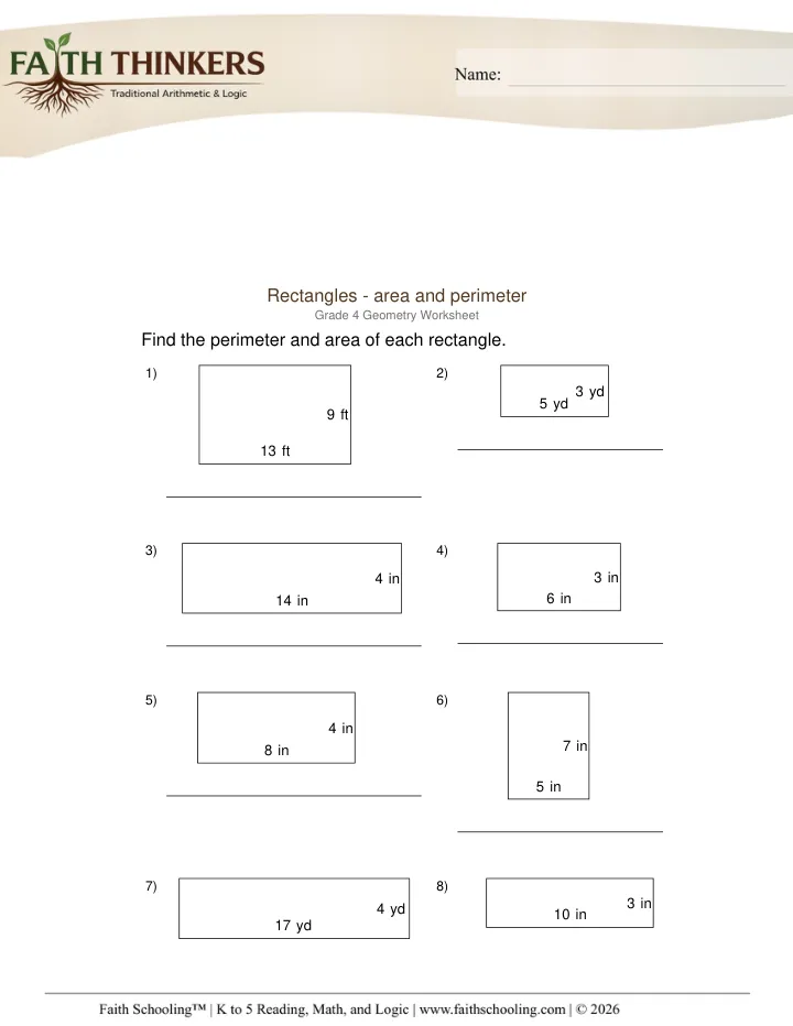 Perimeter Area worksheet sample