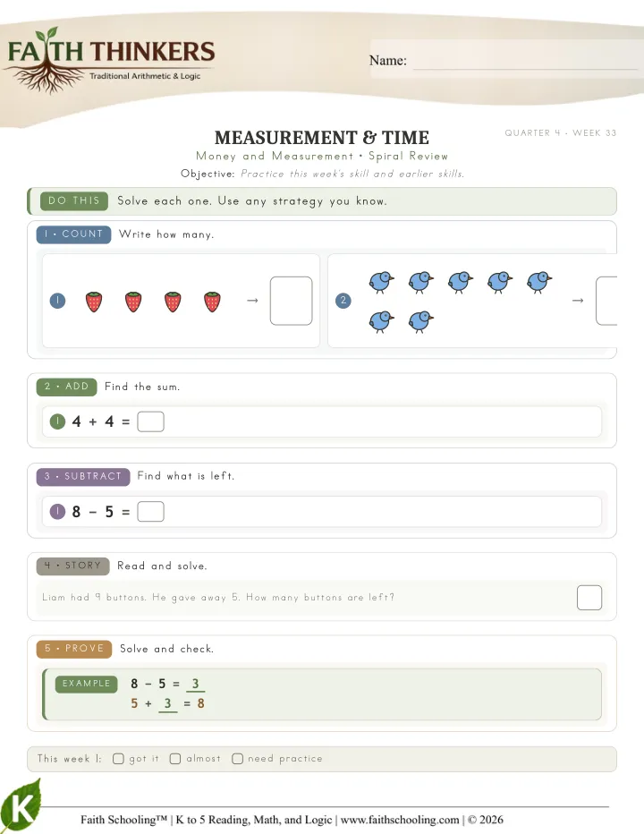 Spiral worksheet sample