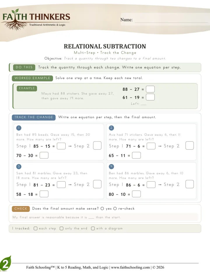 Multistep worksheet sample