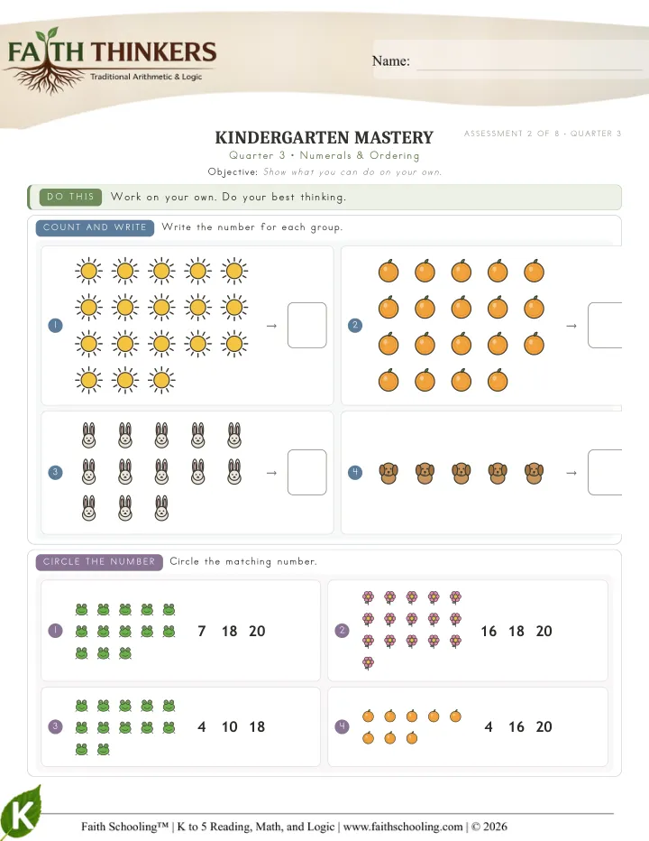 Numerals Ordering worksheet sample