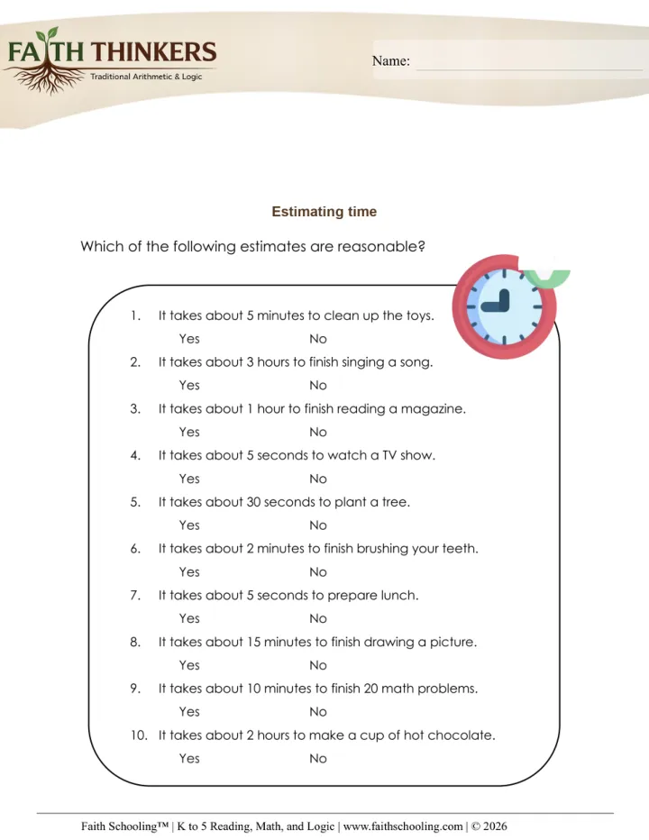 Telling Time worksheet sample
