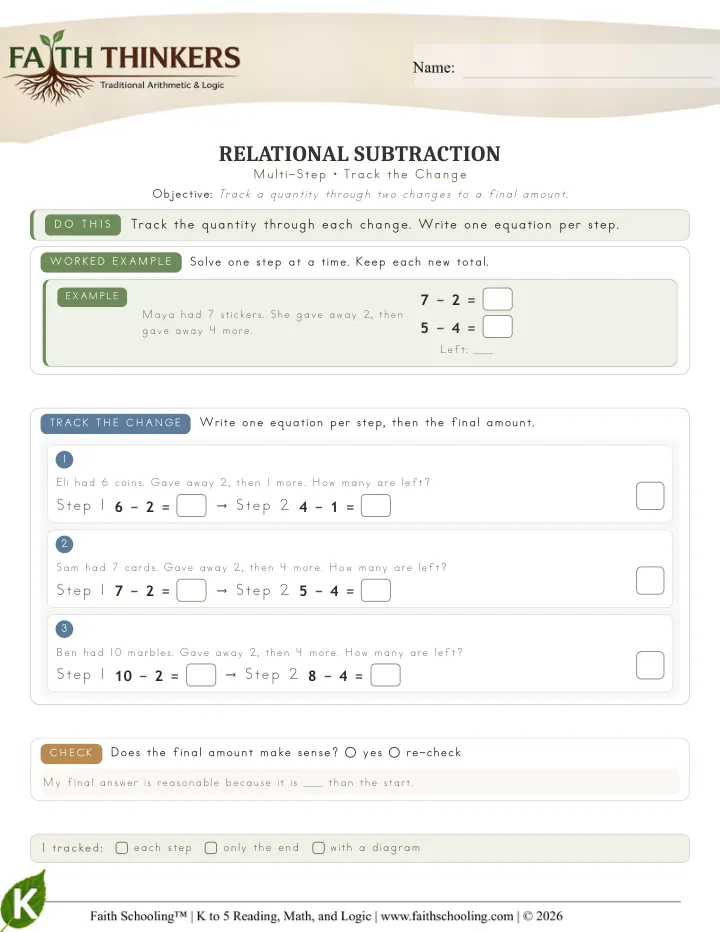 Multistep worksheet sample