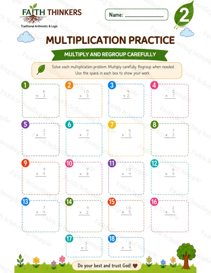 2nd Grade math worksheet — Summer Multiplication Practice 2 (free printable)