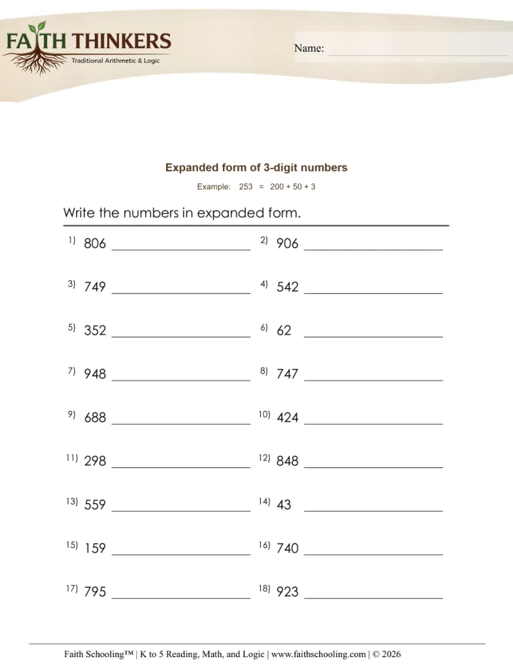 Expanded Standard Form worksheet sample