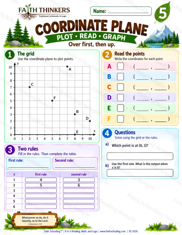 Grade 5 Coordinate Plane worksheet preview