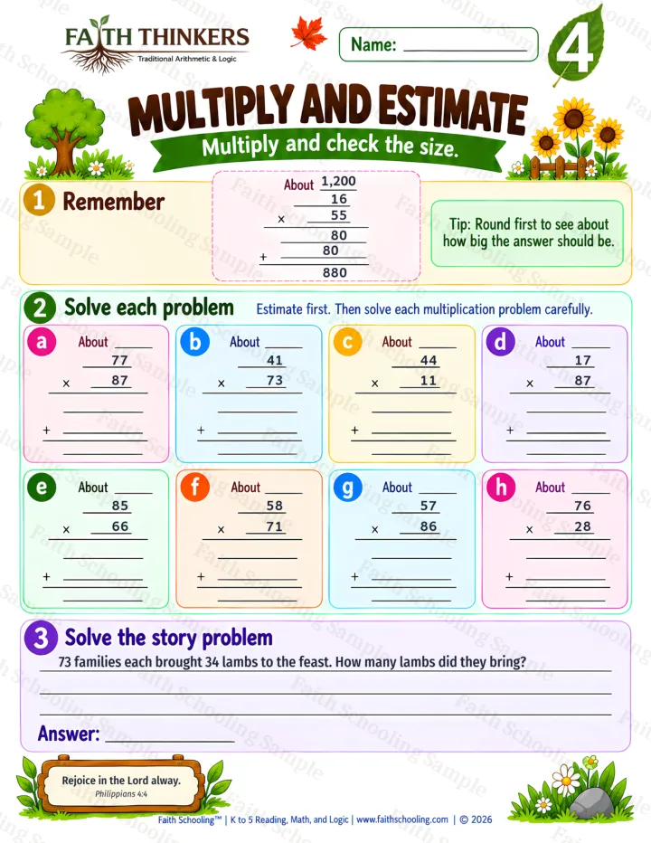Grade 4 multi-digit multiplication worksheet preview