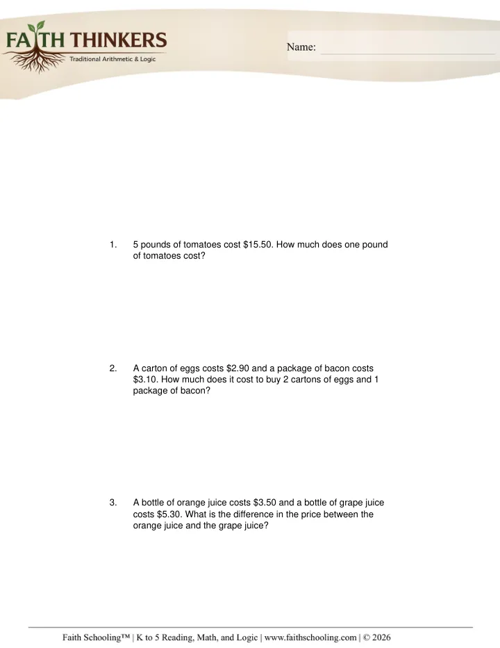 Money Word worksheet sample