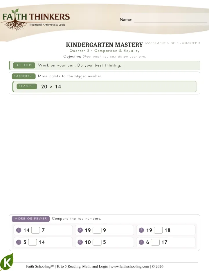 Comparison Equality worksheet sample