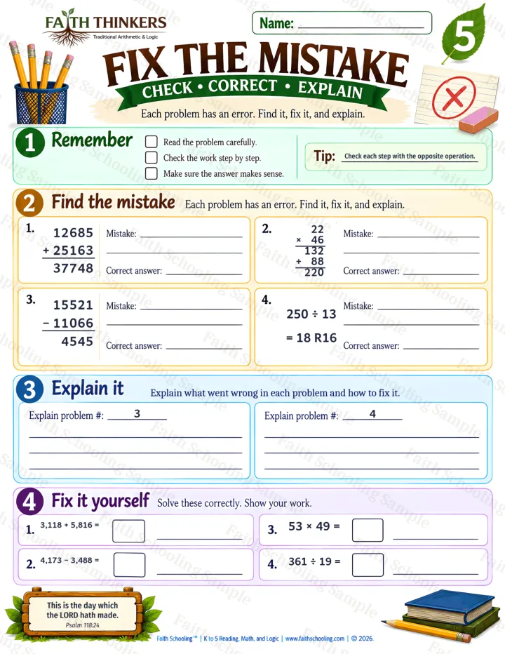 Grade 5 Fix The Mistake worksheet preview