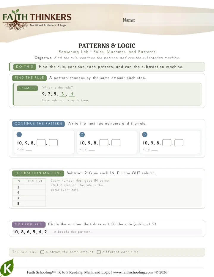 Logic worksheet sample