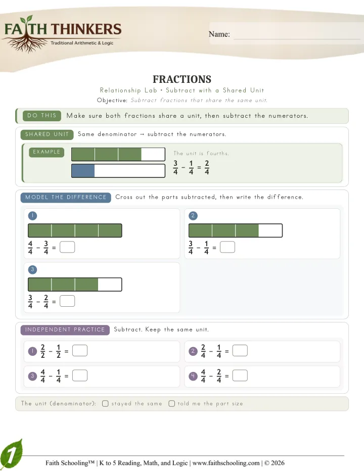 Fractions worksheet sample