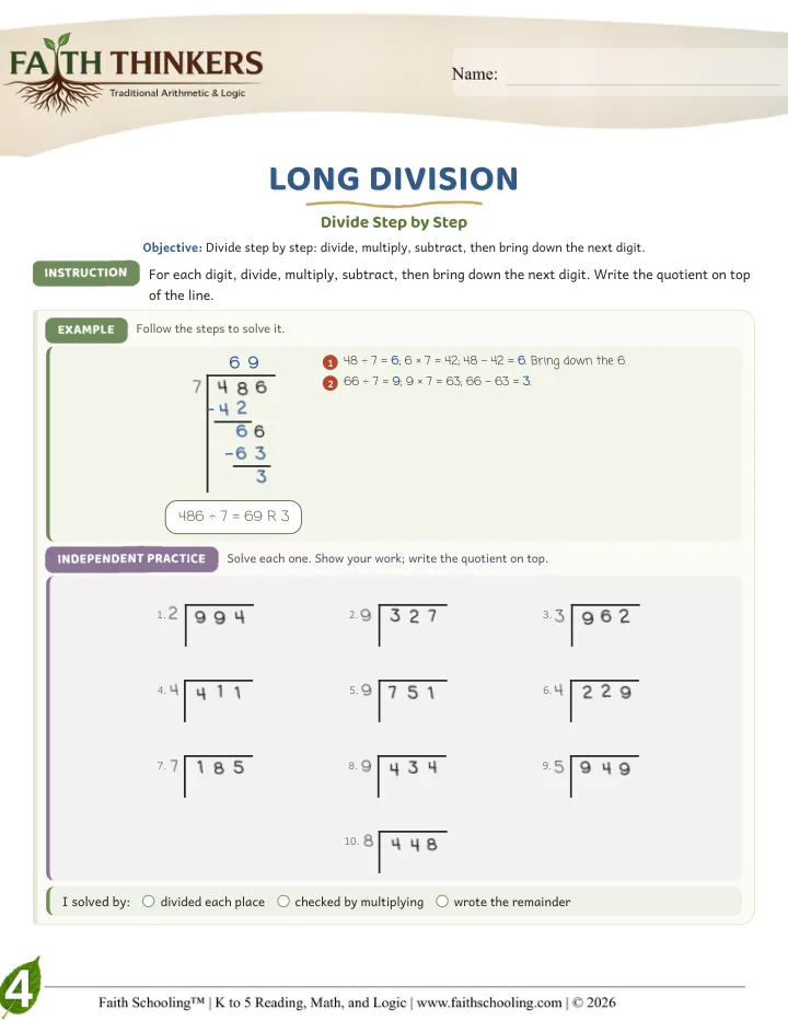 Longdivision worksheet sample