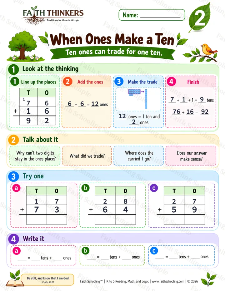 Grade 2 When Ones Make A Ten worksheet preview