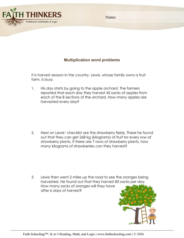 Word Problems worksheet sample