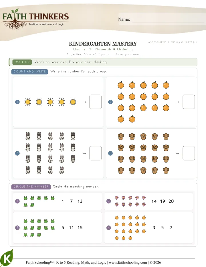 Numerals Ordering worksheet sample