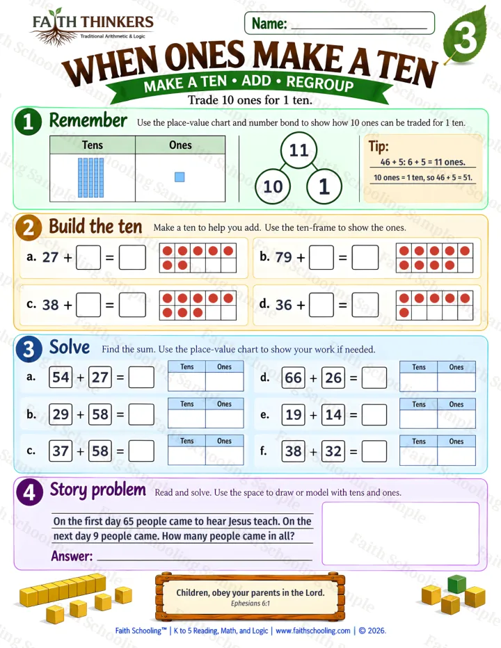 Grade 3 When Ones Make A Ten worksheet preview