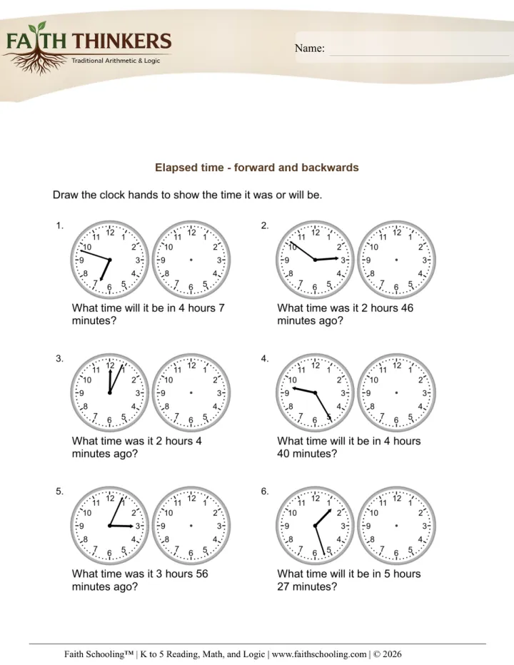 Elapsed Time worksheet sample