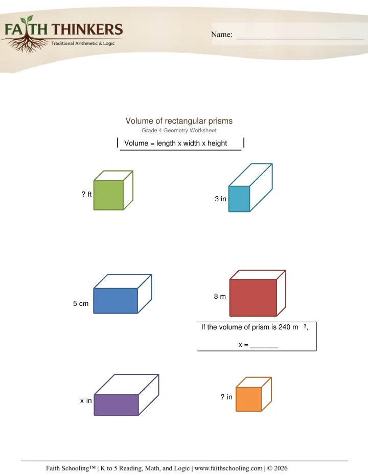 Volume Surface Area worksheet sample