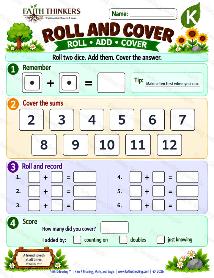 Kindergarten Roll And Cover worksheet preview