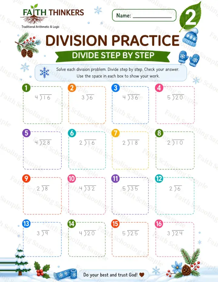 2nd Grade math worksheet — Winter Division Practice 2 (free printable)