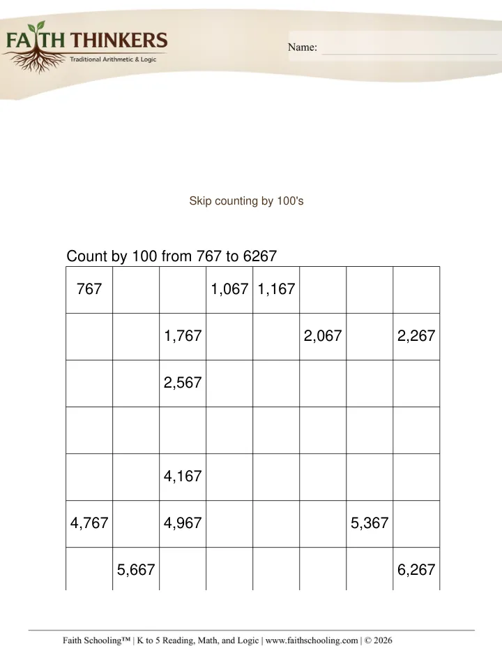 Skip Counting worksheet sample