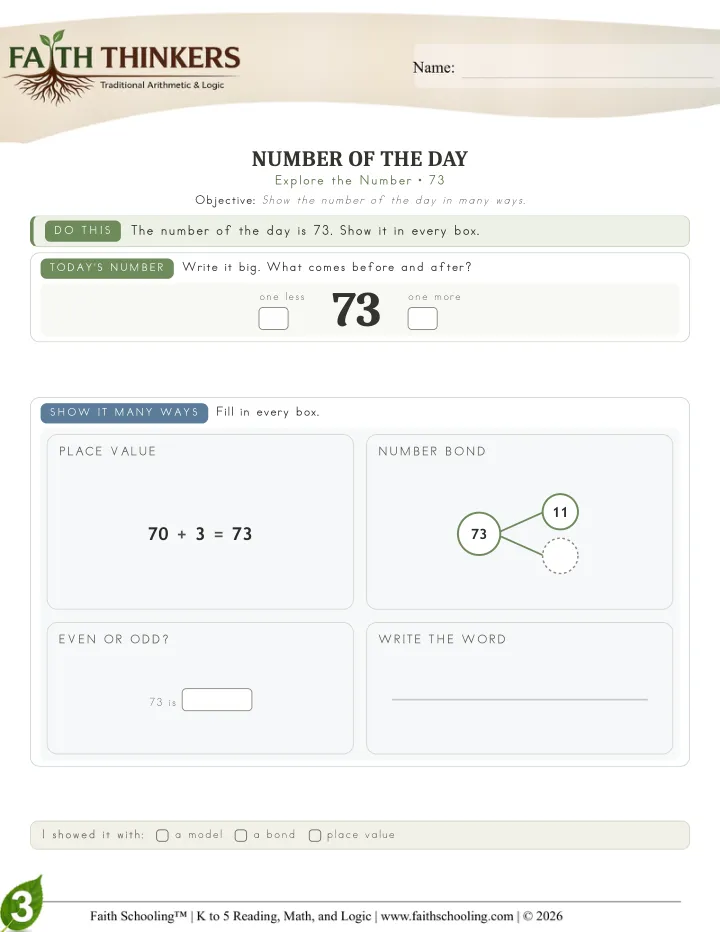 Numberday worksheet sample