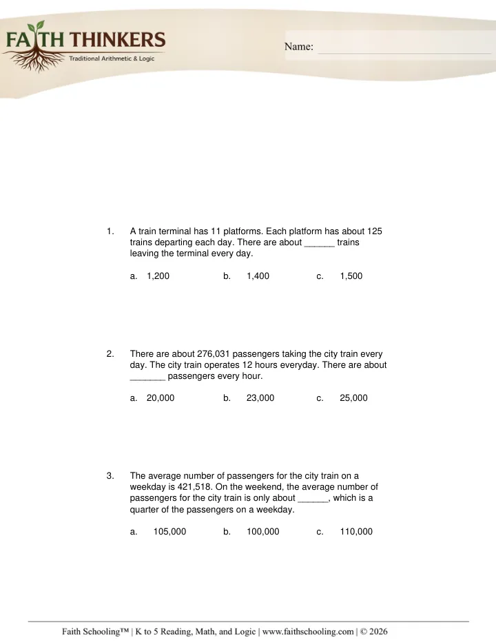 Word Problems worksheet sample