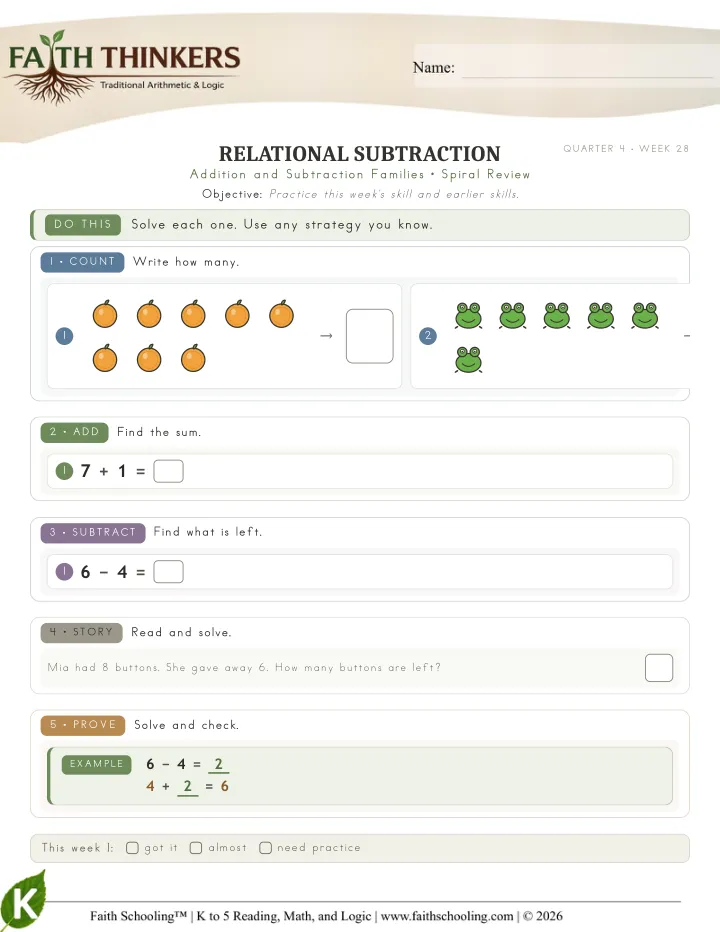 Spiral worksheet sample